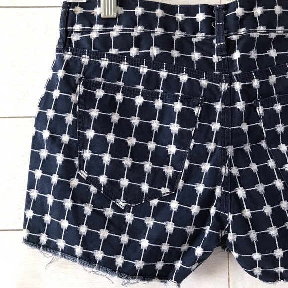 Madewell Navy White Grid Print Denim Shorts - Picture 6 of 8